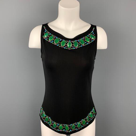 ANNA SUI Size 6 Black Beaded Rayon Tank Dress Top - Picture 1 of 5